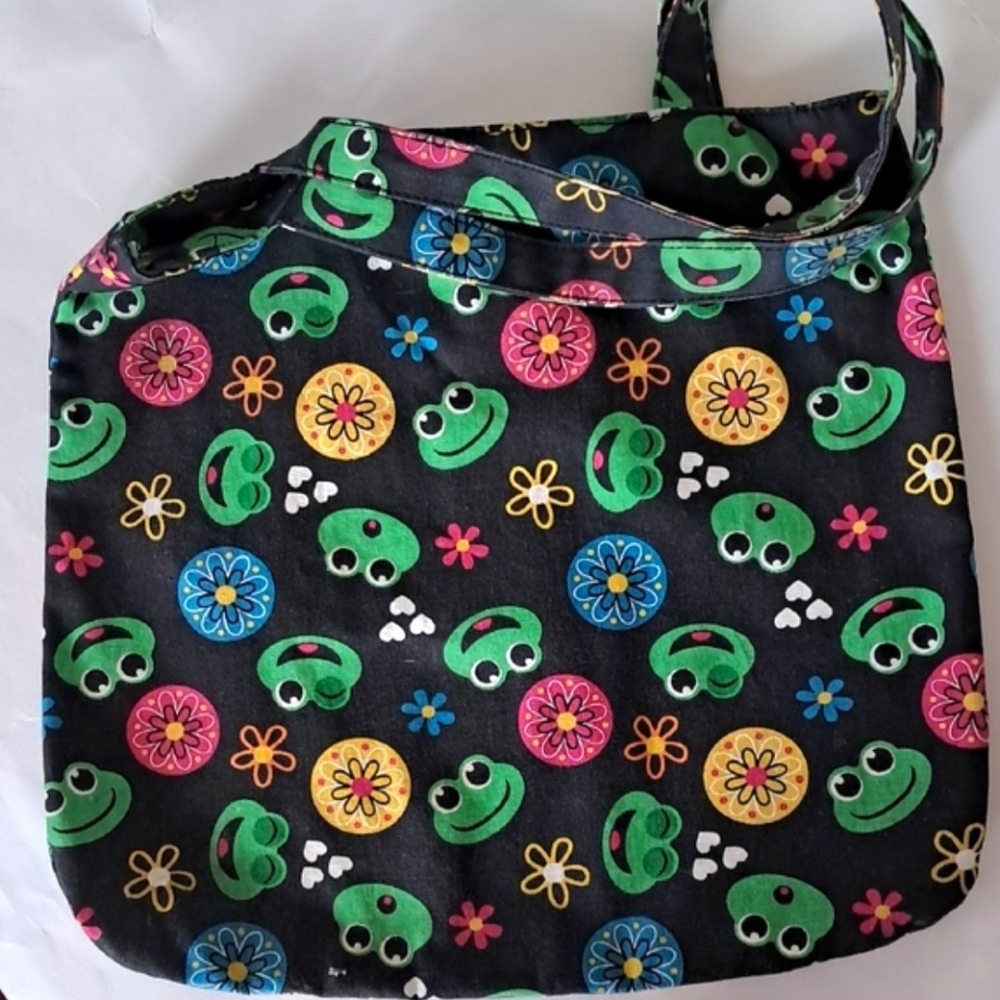 Flower Power Turtles Hearts 100% Cotton Canvas Shoulder 80s Tote Bag